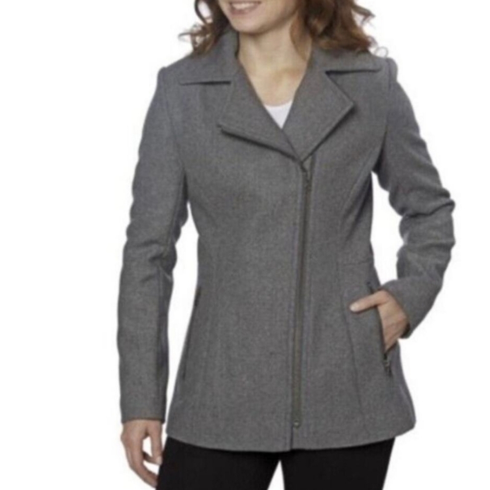 Kristen Blake Asymmetrical Wool Blend Full Zip Jacket Gray Size Medium